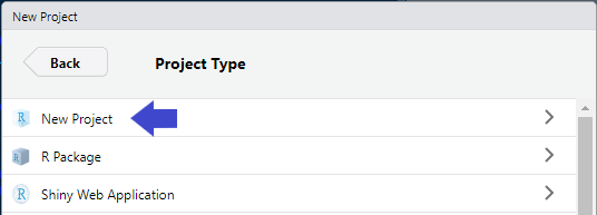 Figure 4 - Selecting the project type. Your choice may depend on your specific project